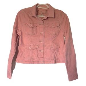 PLUGG pink corduroy cropped button front utility jacket - size x-Large juniors